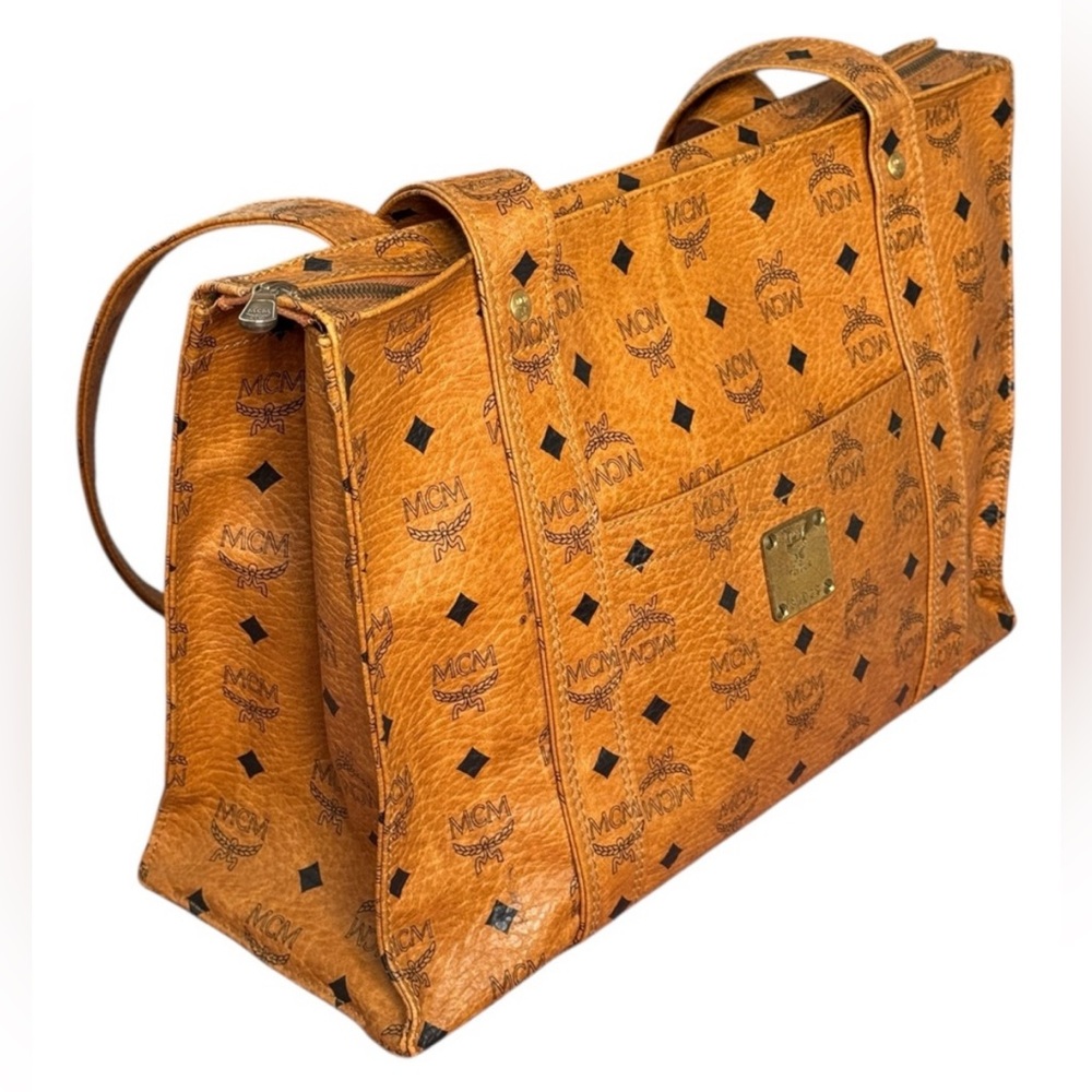 MCM Tote Bag/Shopper in Cognac, with Extra Long Handles & Matching Wallet (2pcs)